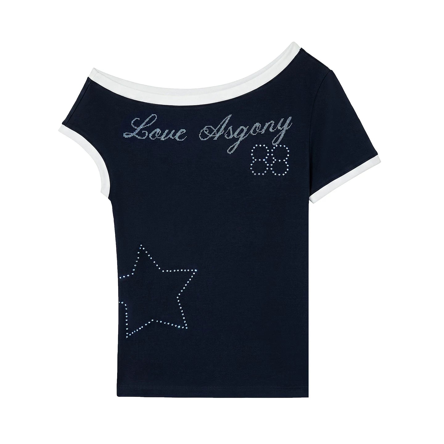 Lyocell Rhinestone Off Shoulder Tee