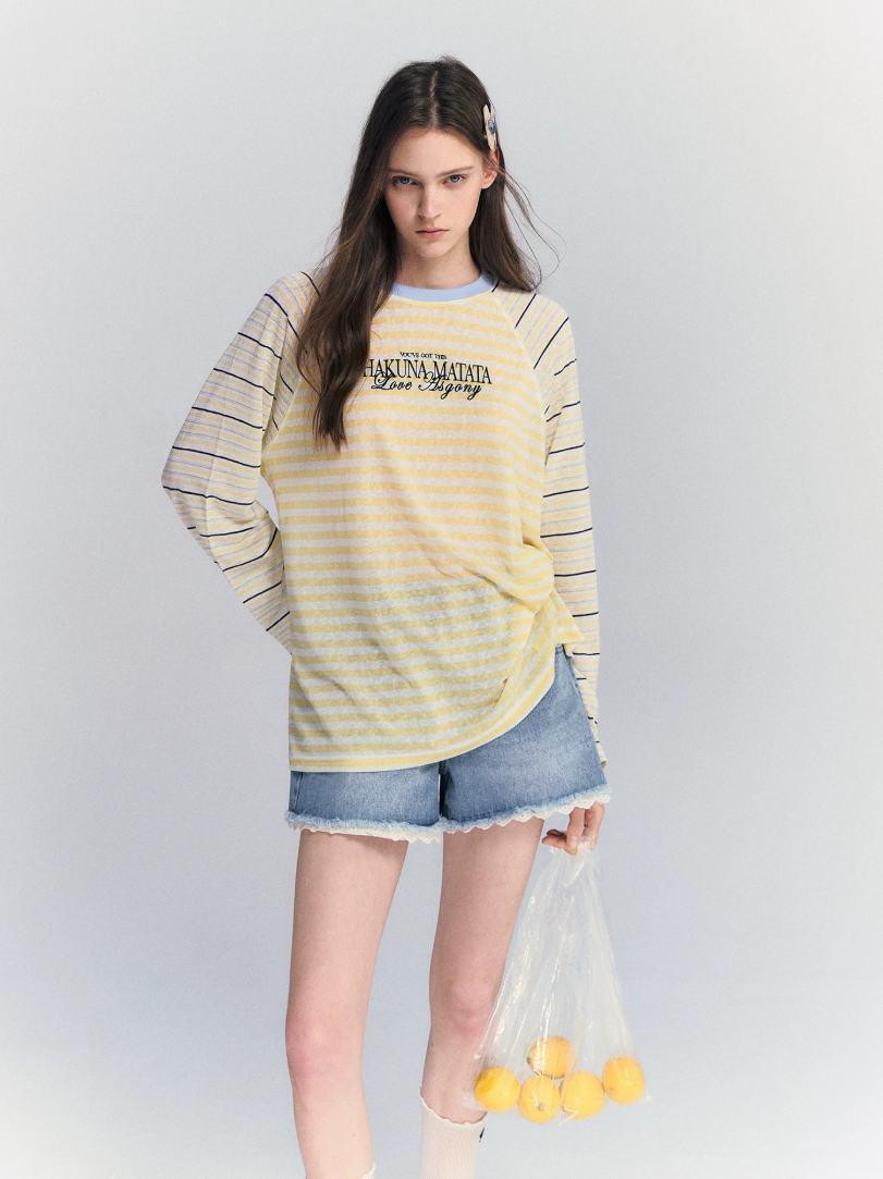 Lyocell Stripe Embroidered Blouse