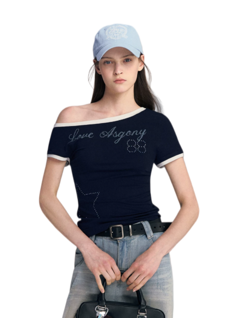 Lyocell Rhinestone Off Shoulder Tee