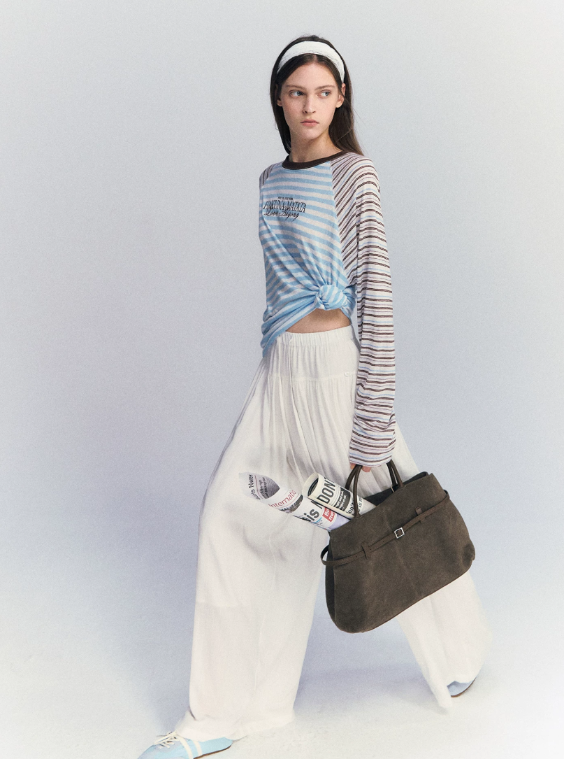 Lyocell Stripe Embroidered Blouse