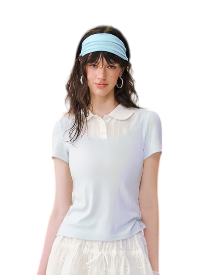 Faux Layered Collar T-Shirt