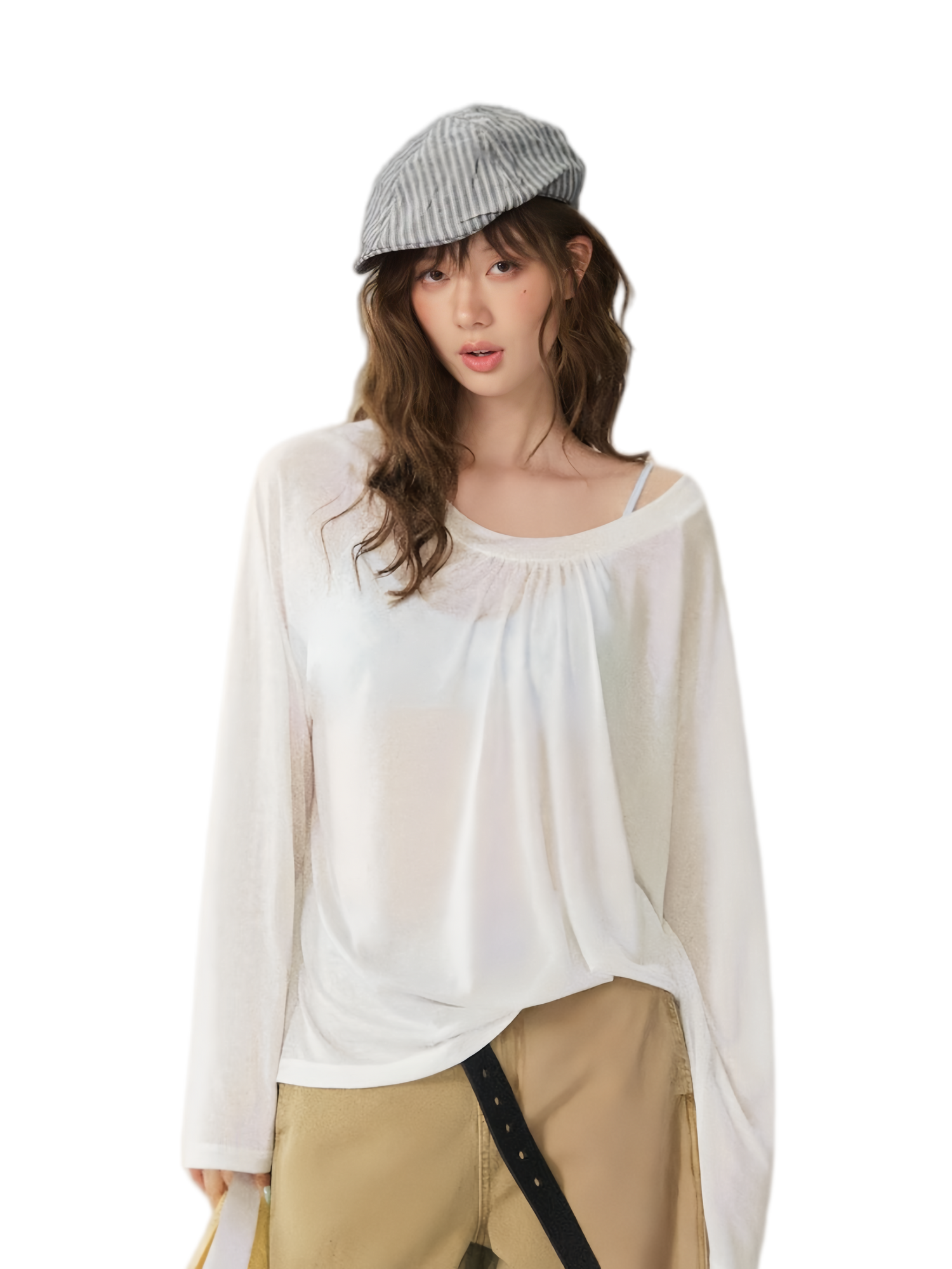 V-Neck Ruched Long Tee
