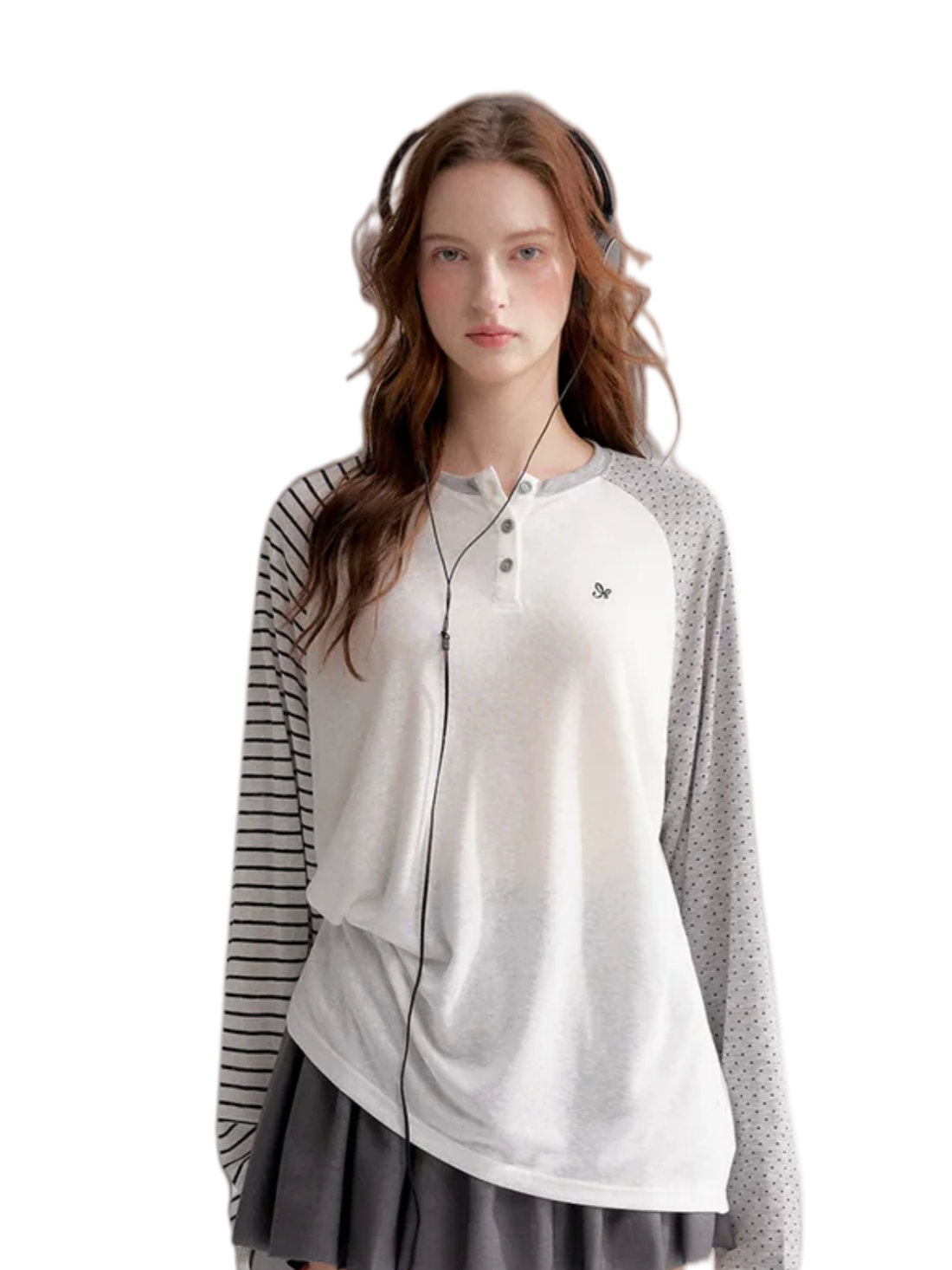 Striped Polka Dot Raglan Pullover