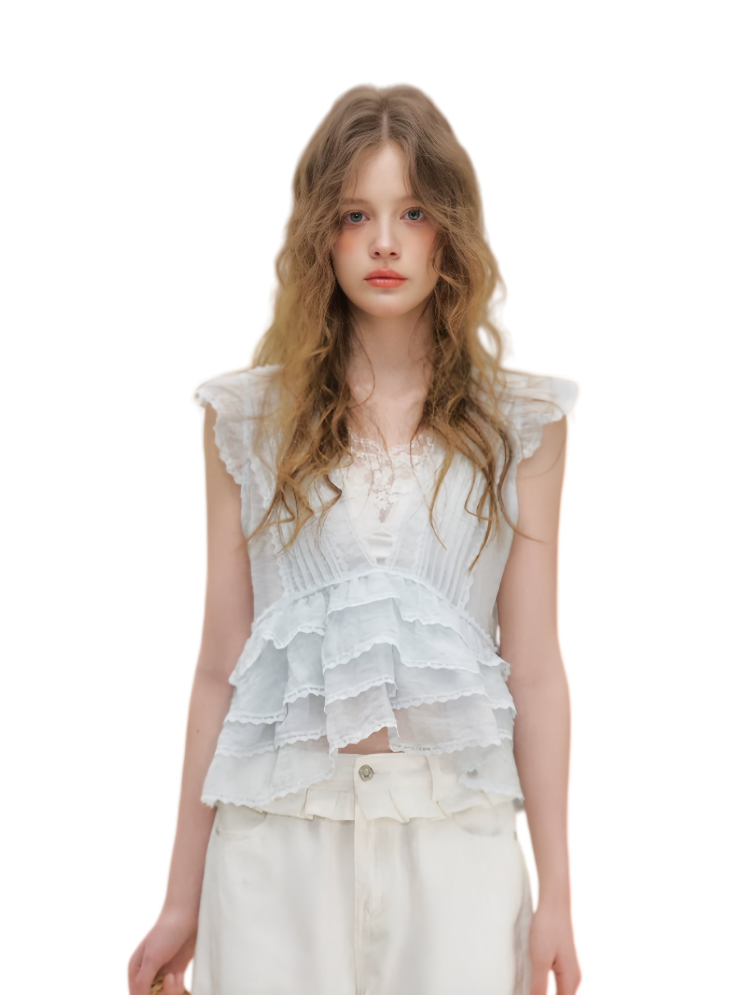 Organza Lace Ruffle Sleeveless Top