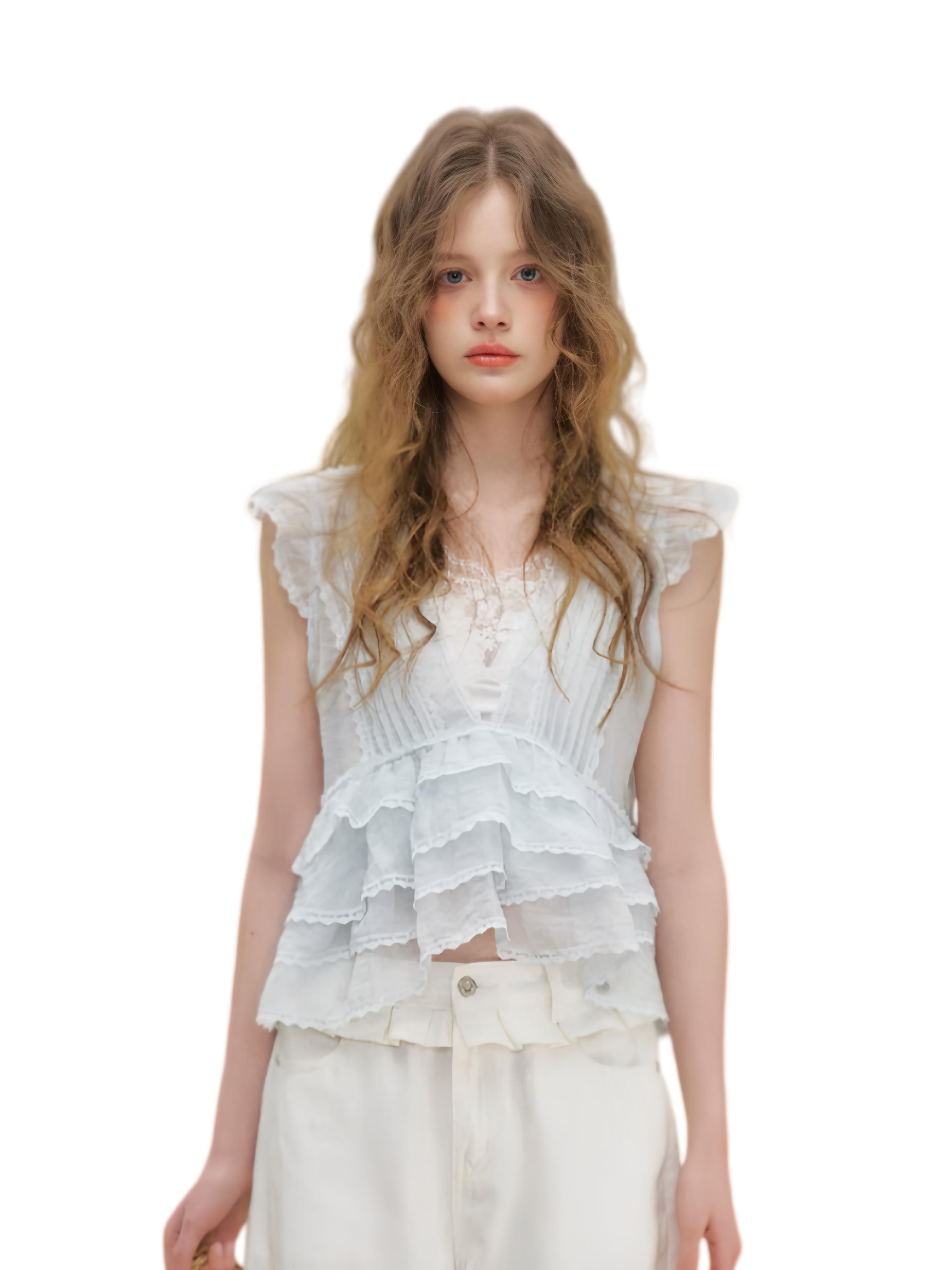 Organza Lace Ruffle Sleeveless Top