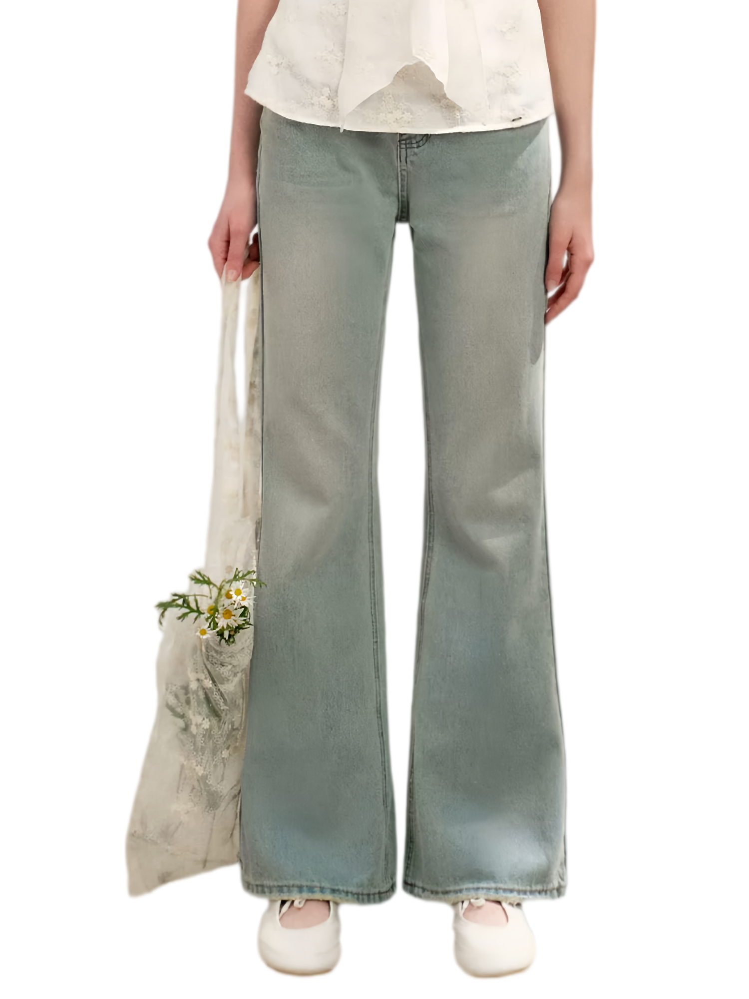 Lace Trim Flare Jeans