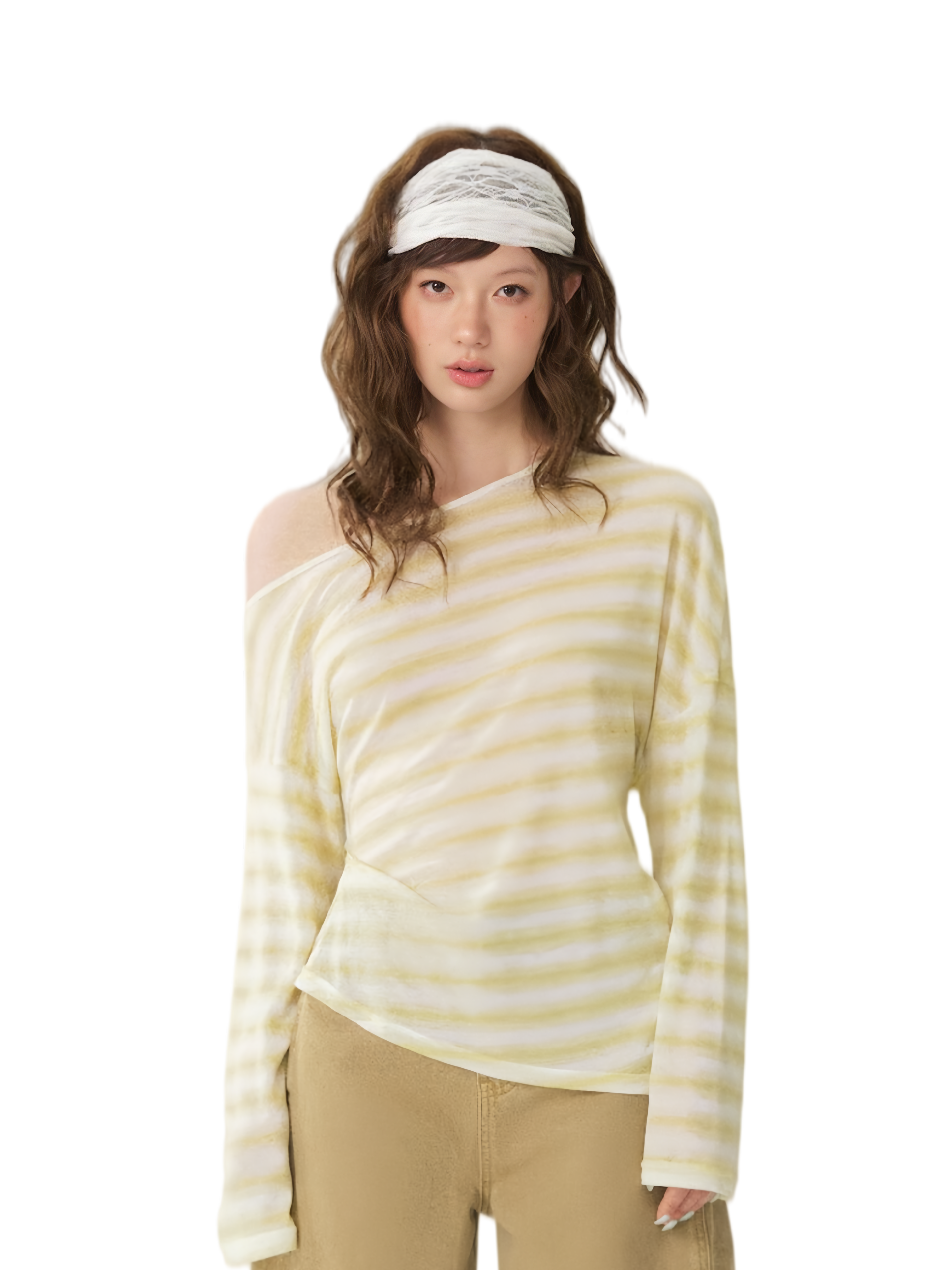 Sheer One-Shoulder Stripe Tee