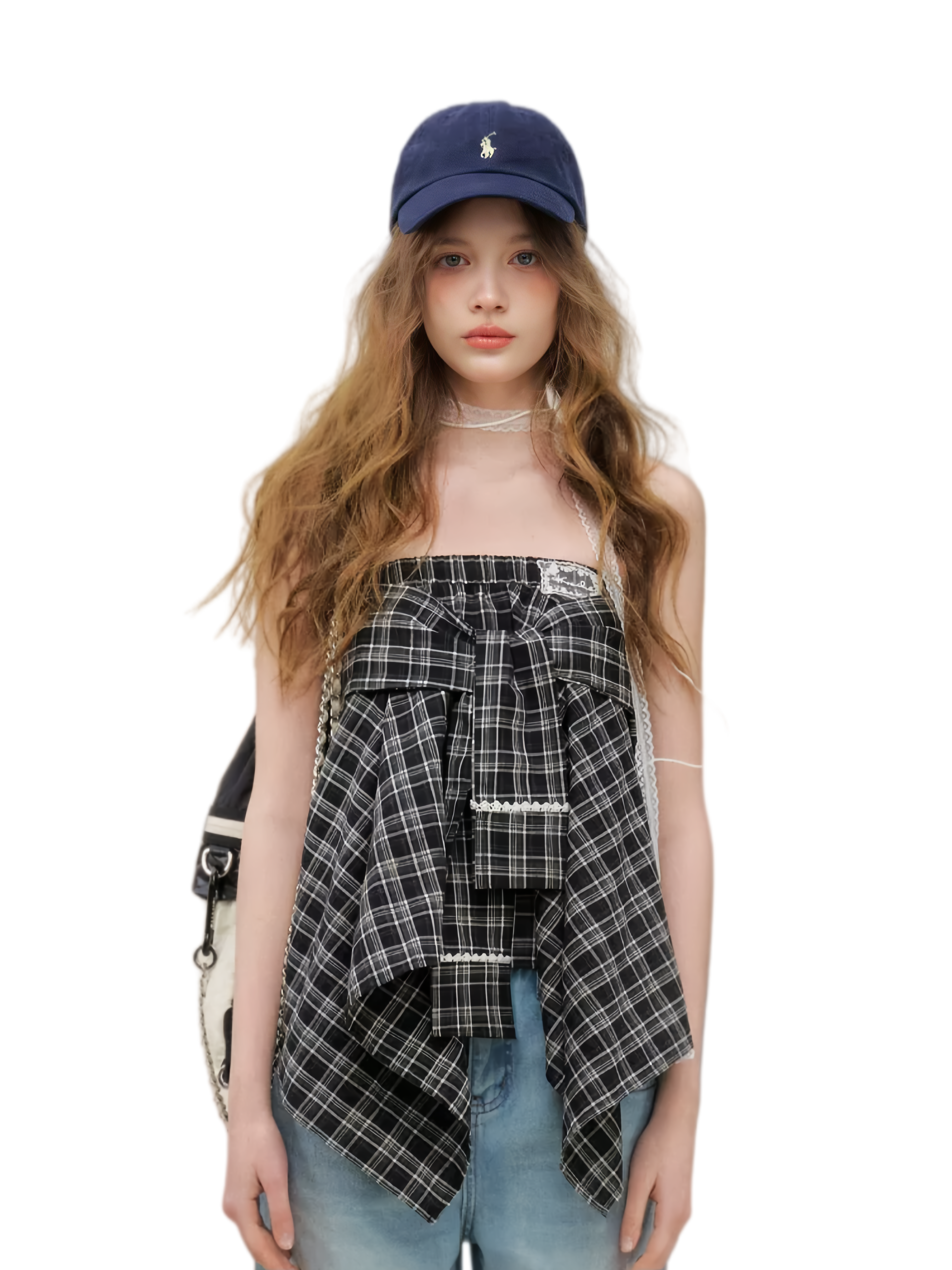 Asymmetric Lace Patchwork Plaid Skirt/Top