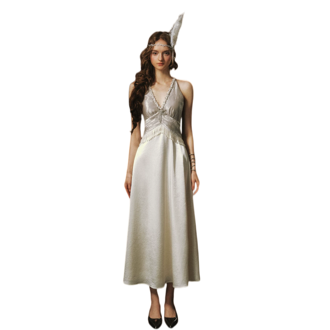 LACEMADE White Pearl Fringe Dress – Midi Dresses