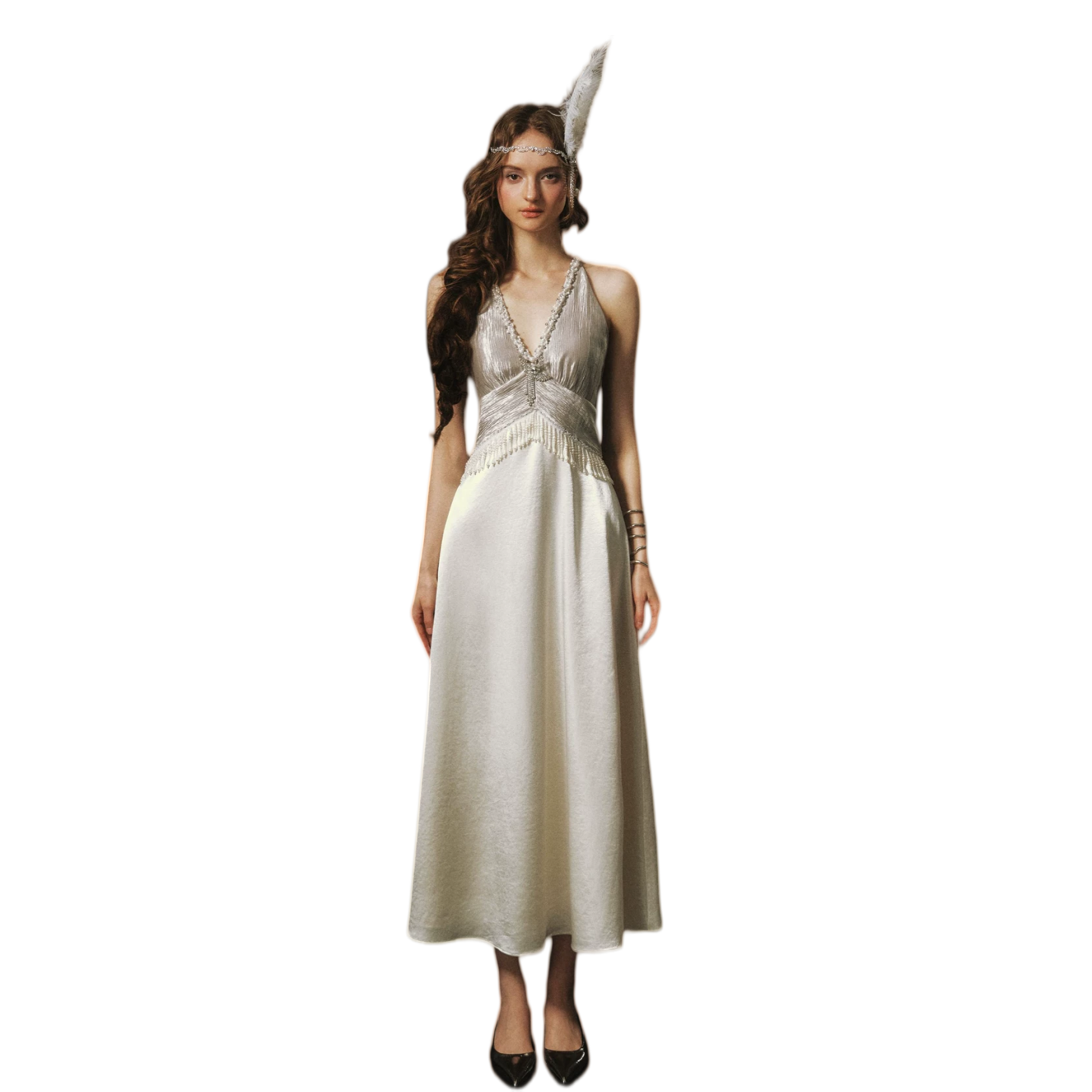 LACEMADE White Pearl Fringe Dress – Midi Dresses