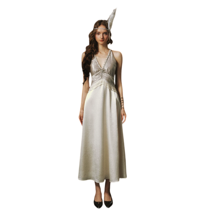 LACEMADE White Pearl Fringe Dress – Midi Dresses