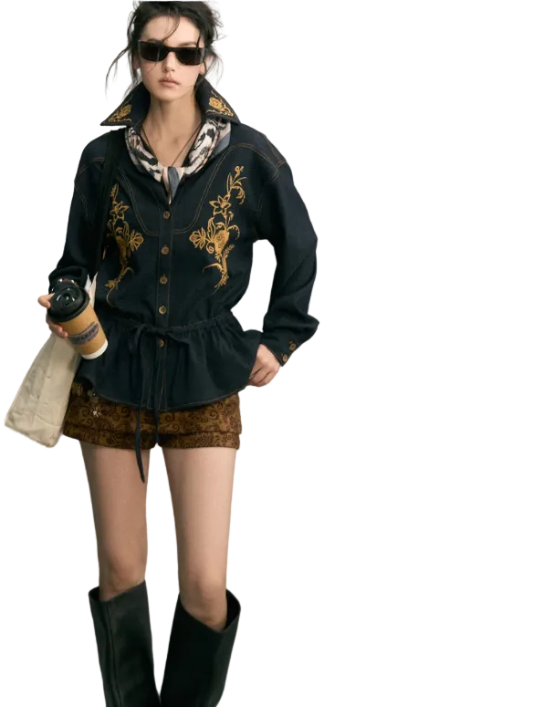 Besticktes Jeansjacken-Shorts-Set