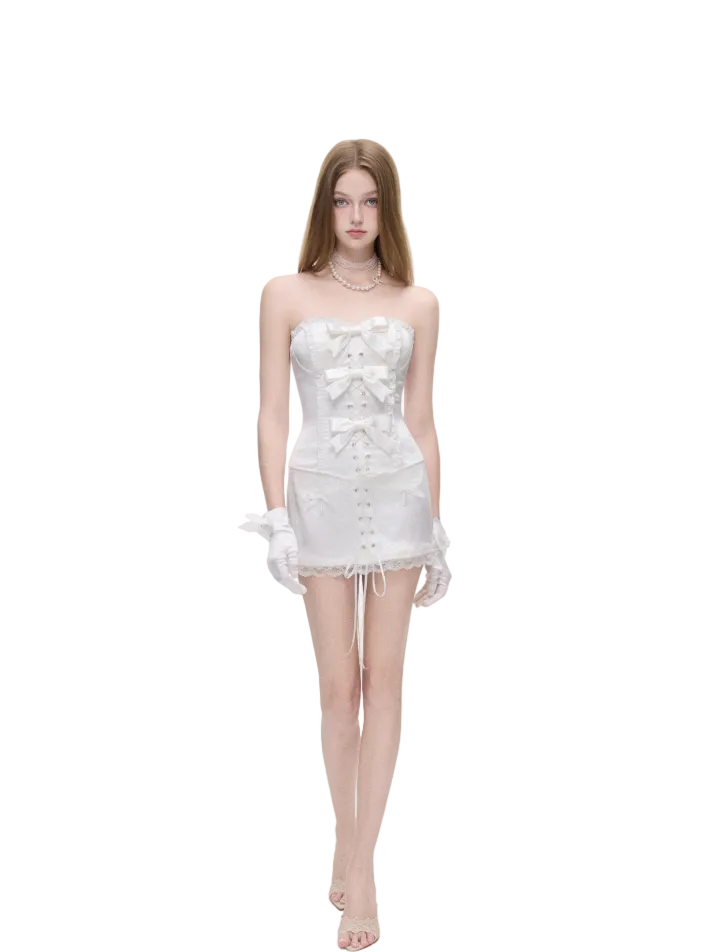 Chân váy mini corset nơ satin