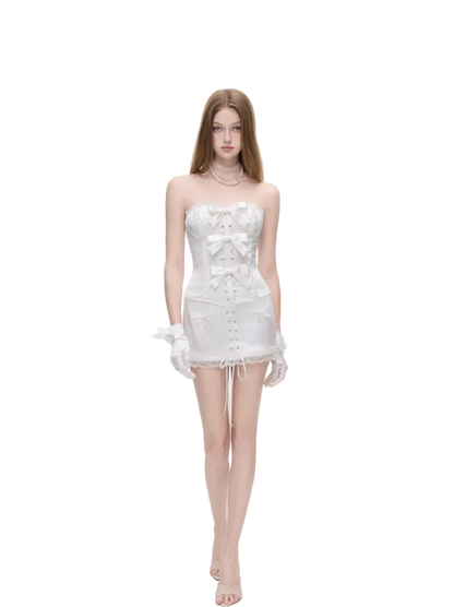 Chân váy mini corset nơ satin