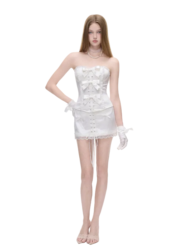 Chân váy mini corset nơ satin