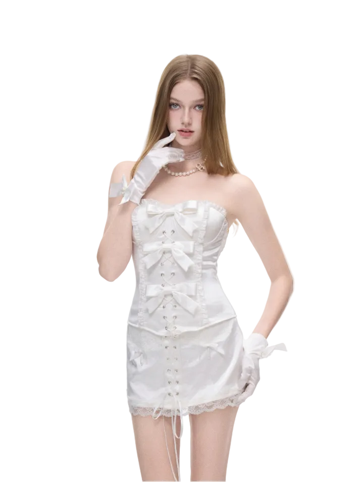 Chân váy mini corset nơ satin