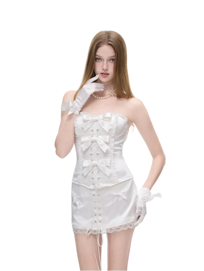 Chân váy mini corset nơ satin