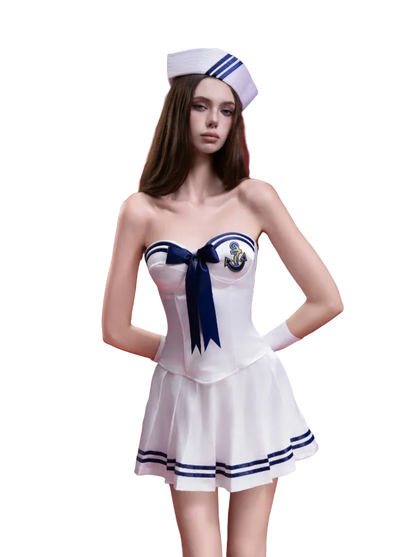 Completo con gonna plissettata blu navy