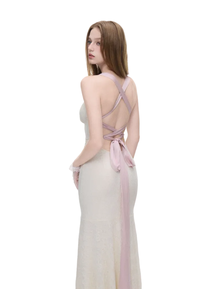 Floral Lace Open-Back Dress