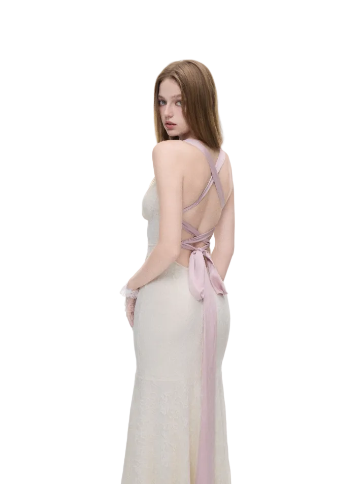 Floral Lace Open-Back Dress