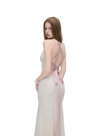 Floral Lace Open-Back Dress