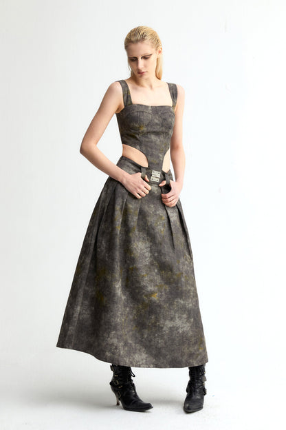 Denim Acid-Wash Long Skirt In Gray - YJ1NGZYZJ? Official