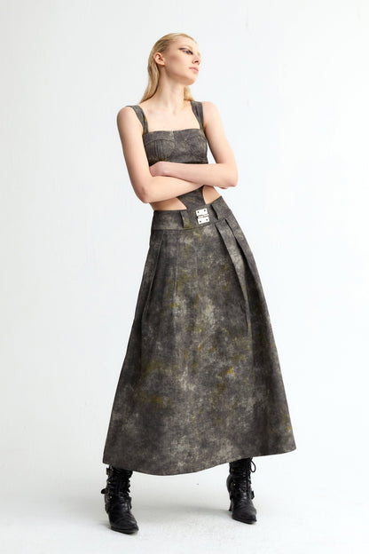 Denim Acid-Wash Long Skirt In Gray - YJ1NGZYZJ? Official