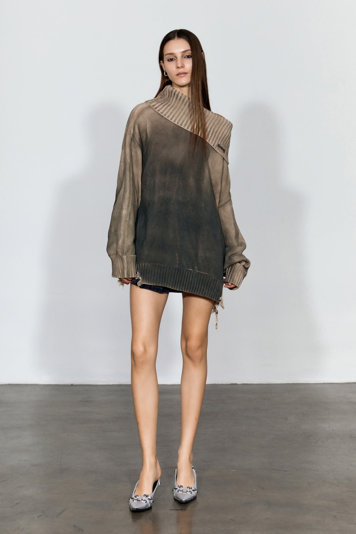 Distressed Oversized Sweater In Dark Brown - YJ1NGZYZJ? Official