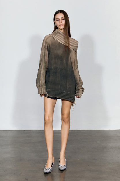 Distressed Oversized Sweater In Dark Brown - YJ1NGZYZJ? Official