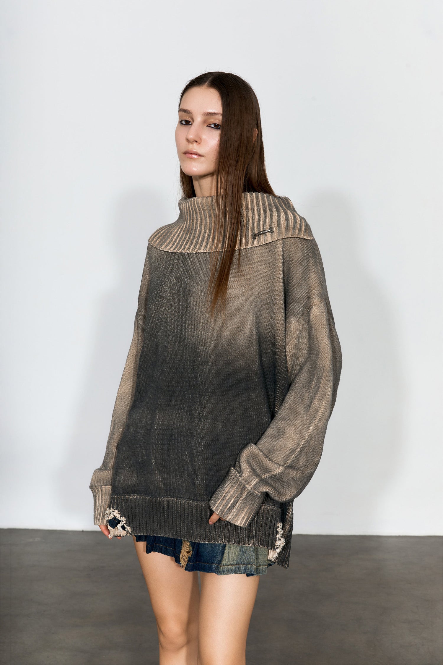 Distressed Oversized Sweater In Dark Brown - YJ1NGZYZJ? Official