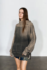 Distressed Oversized Sweater In Dark Brown - YJ1NGZYZJ? Official