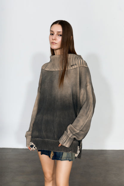 Distressed Oversized Sweater In Dark Brown - YJ1NGZYZJ? Official