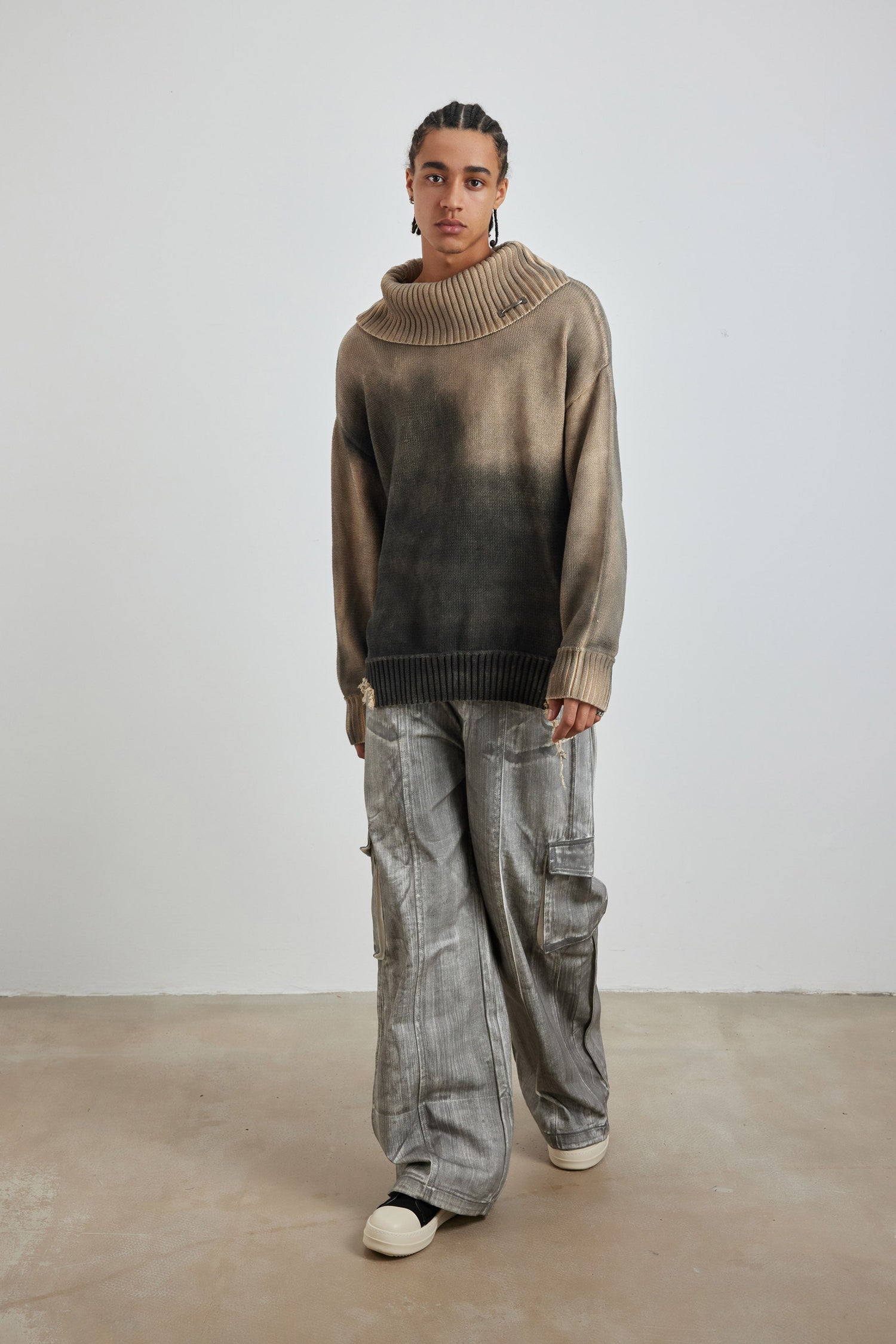 Distressed Oversized Sweater In Dark Brown - YJ1NGZYZJ? Official