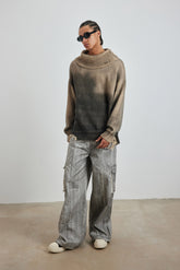 Distressed Oversized Sweater In Dark Brown - YJ1NGZYZJ? Official