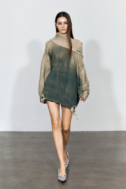 Distressed Oversized Sweater In Green - YJ1NGZYZJ? Official