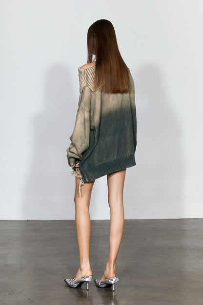 Distressed Oversized Sweater In Green - YJ1NGZYZJ? Official