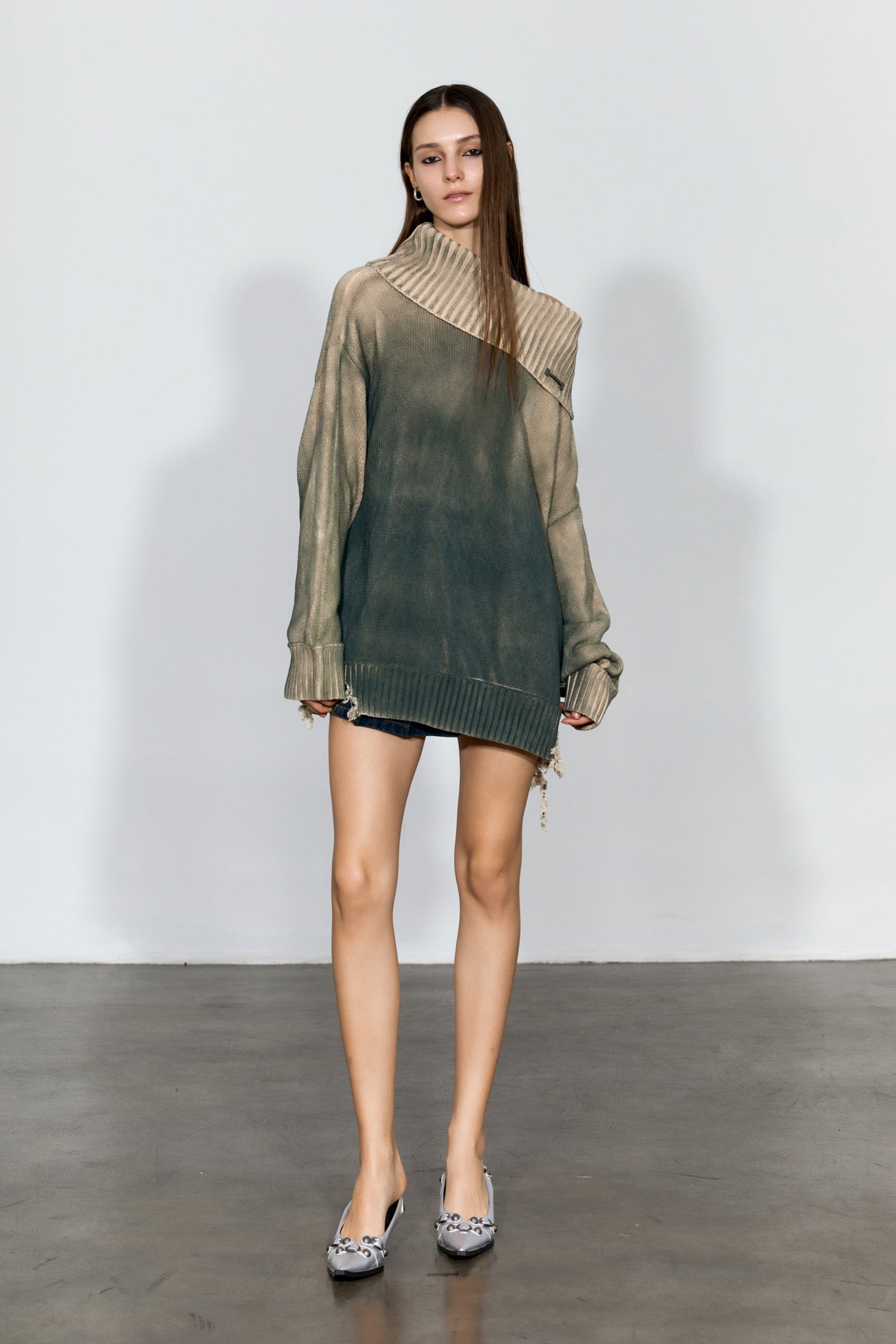 Distressed Oversized Sweater In Green - YJ1NGZYZJ? Official