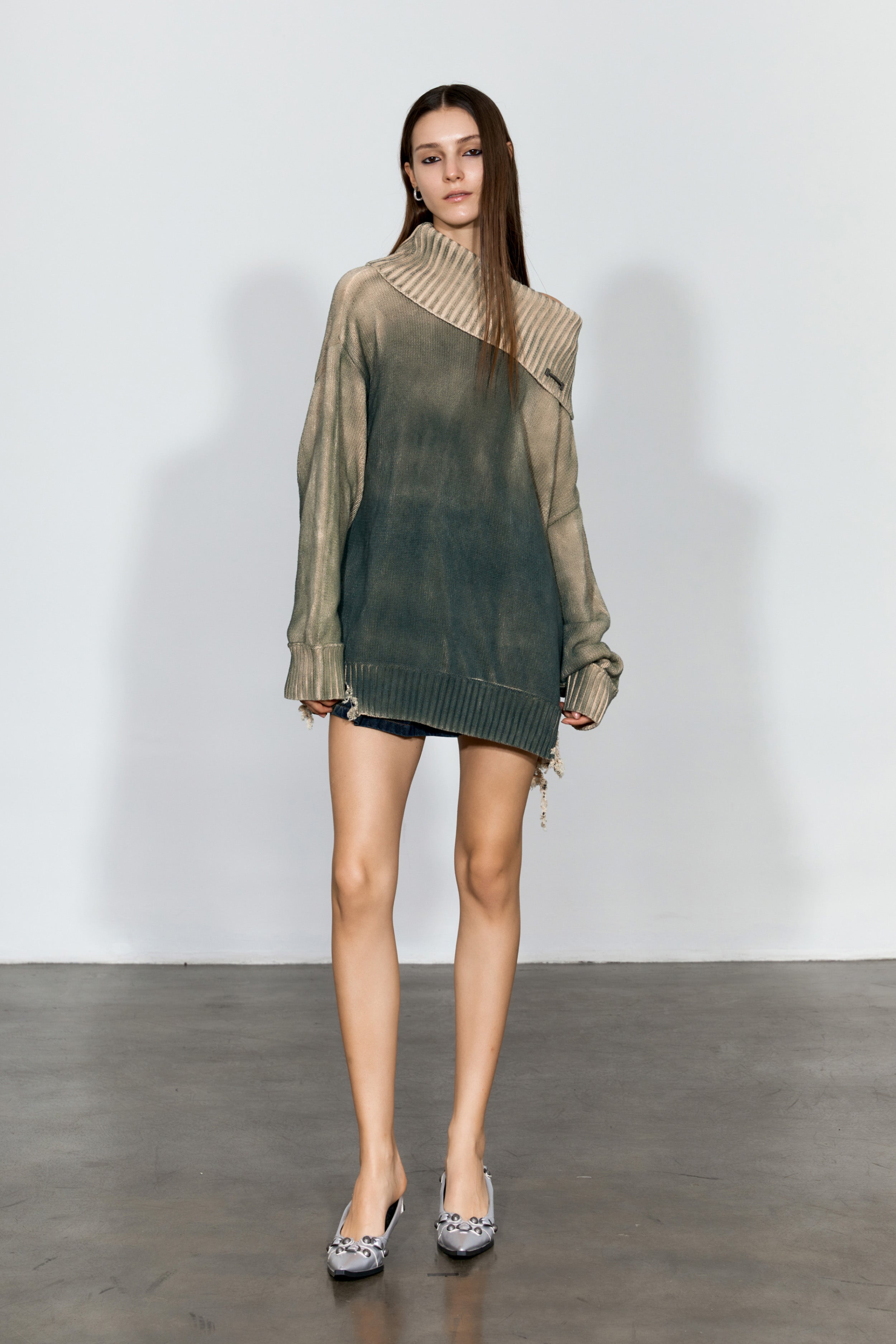 Distressed Oversized Sweater In Green - YJ1NGZYZJ? Official