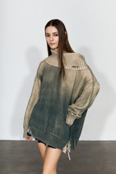 Distressed Oversized Sweater In Green - YJ1NGZYZJ? Official