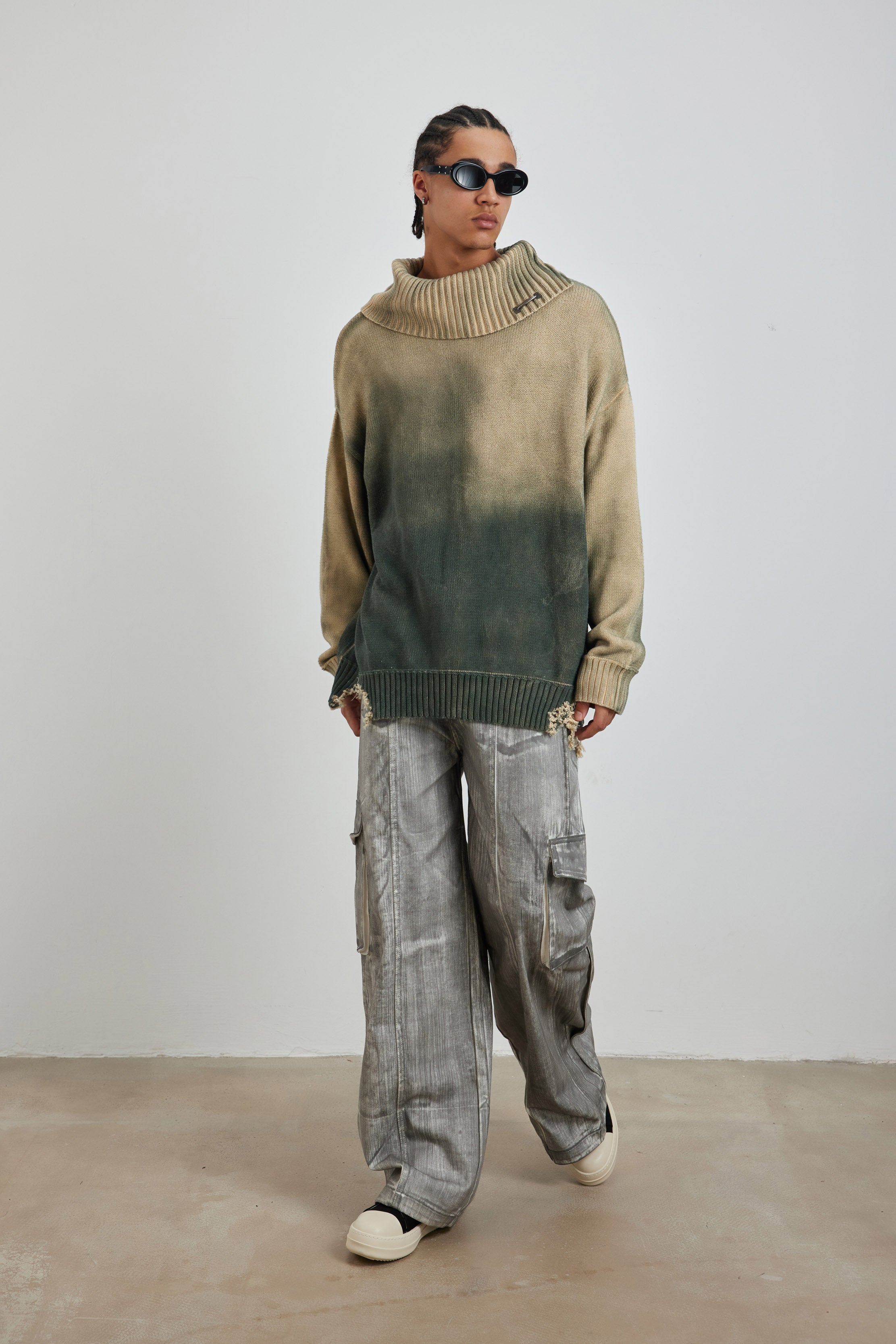 Distressed Oversized Sweater In Green - YJ1NGZYZJ? Official