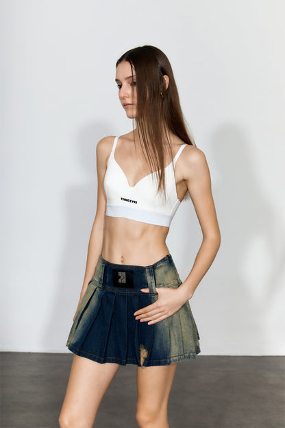 Gradient Pleated Denim Miniskirt - YJ1NGZYZJ? Official