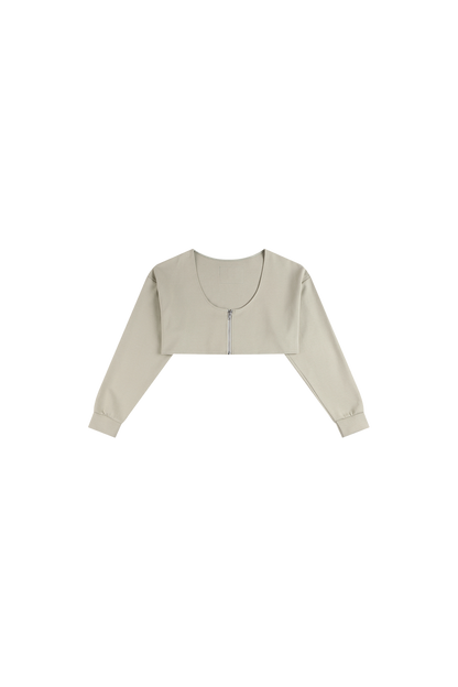 Scoop-Neck Cropped Jacket In Grayish Green - YJ1NGZYZJ? Official
