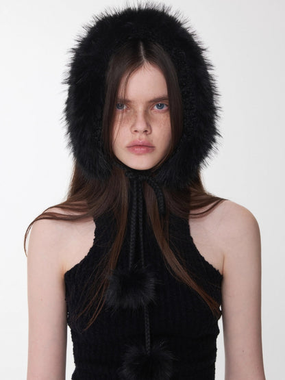 Reversible Faux Fur Pom-Pom Ear Muff Collar