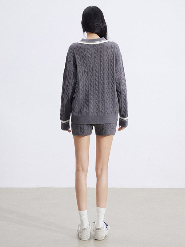 Color-Block Knit Top and Shorts Two-Piece Set