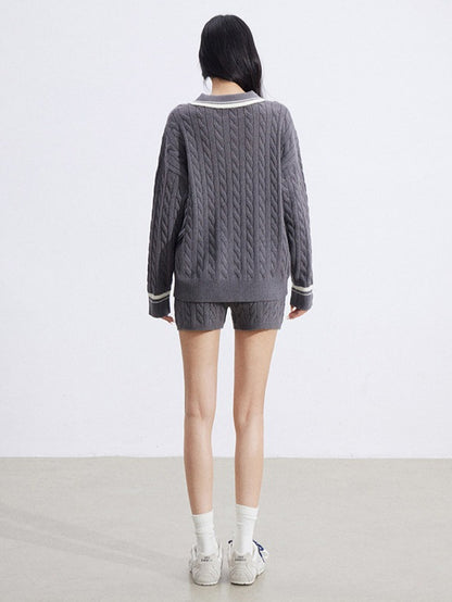 Color-Block Knit Top and Shorts Two-Piece Set