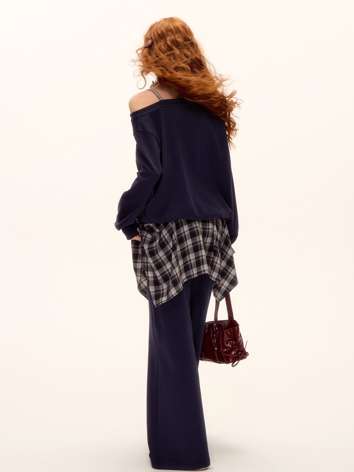 Asymmetric Shoulder Striped Fleece Tracksuit Set