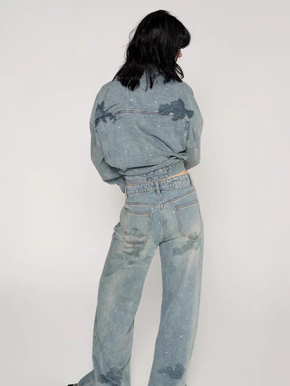 Rhinestone Nautical Map Denim Jacket