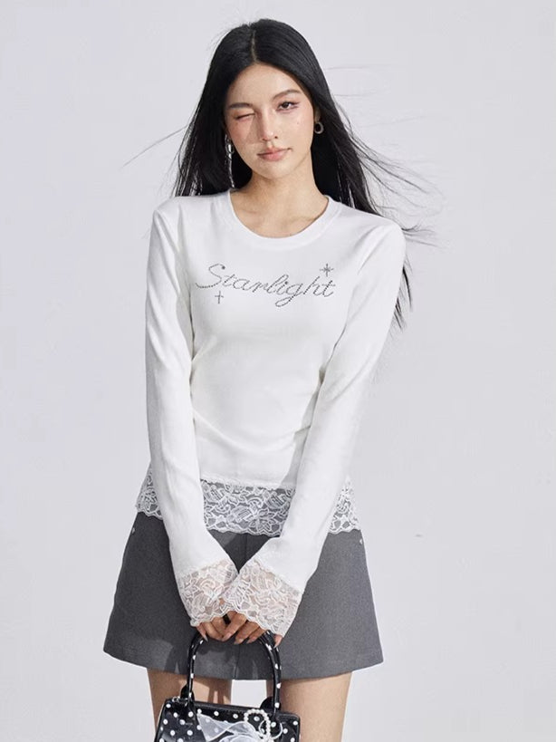 Rhinestone Lace Long Sleeve Base Layer