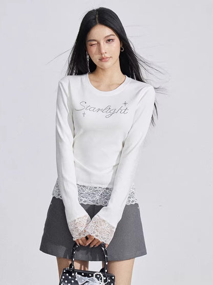Rhinestone Lace Long Sleeve Base Layer