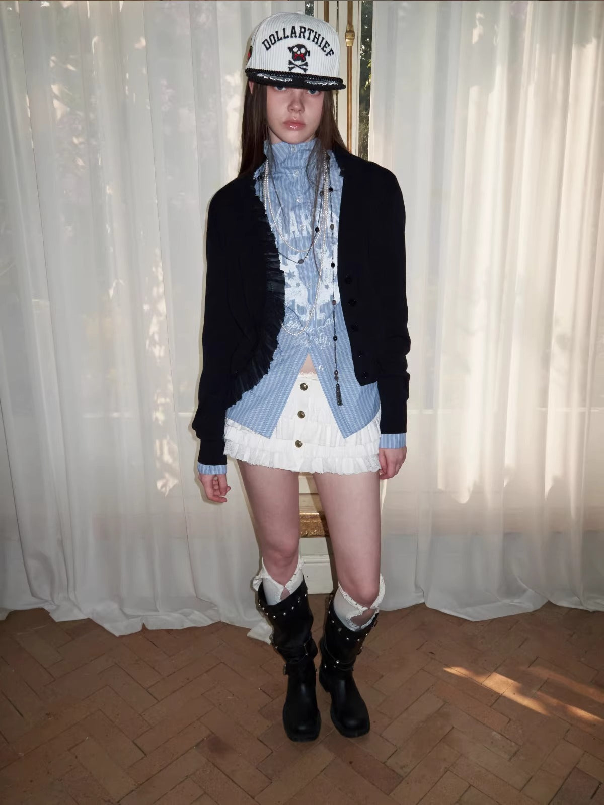 Ruched Trim Acetate-Blend Knit Cardigan